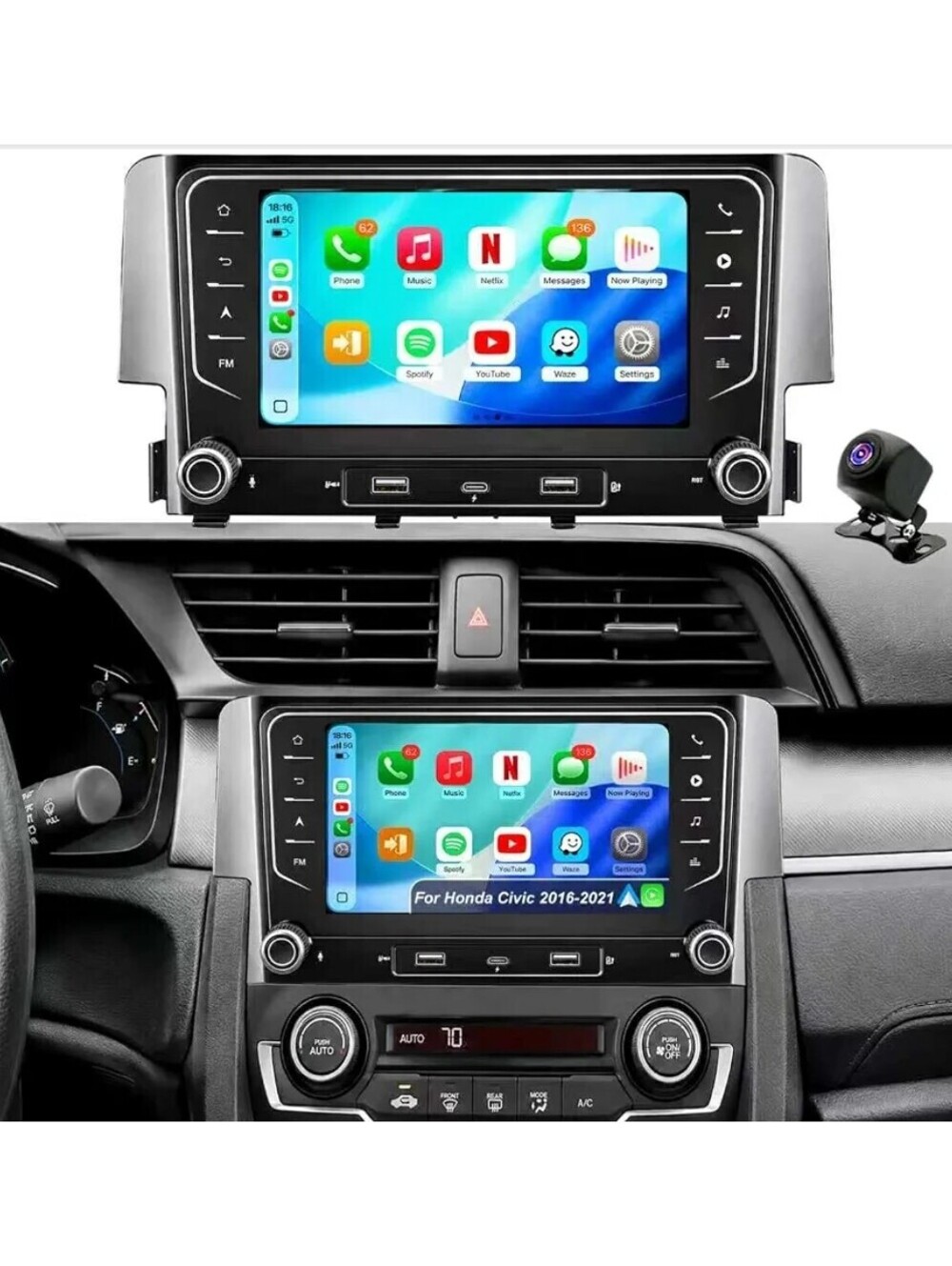 64G 5GWiFi Upgrade Car Radio for Honda Civic 2016-2021 Android 15 CarPlay Stereo